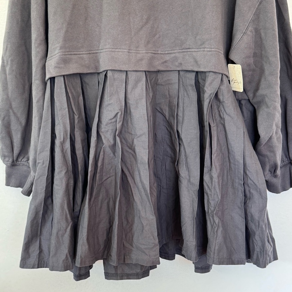 NWT Free People Eleonor Layered Oversized Boho Gray Sweatshirt Minidress - Picture 6 of 15